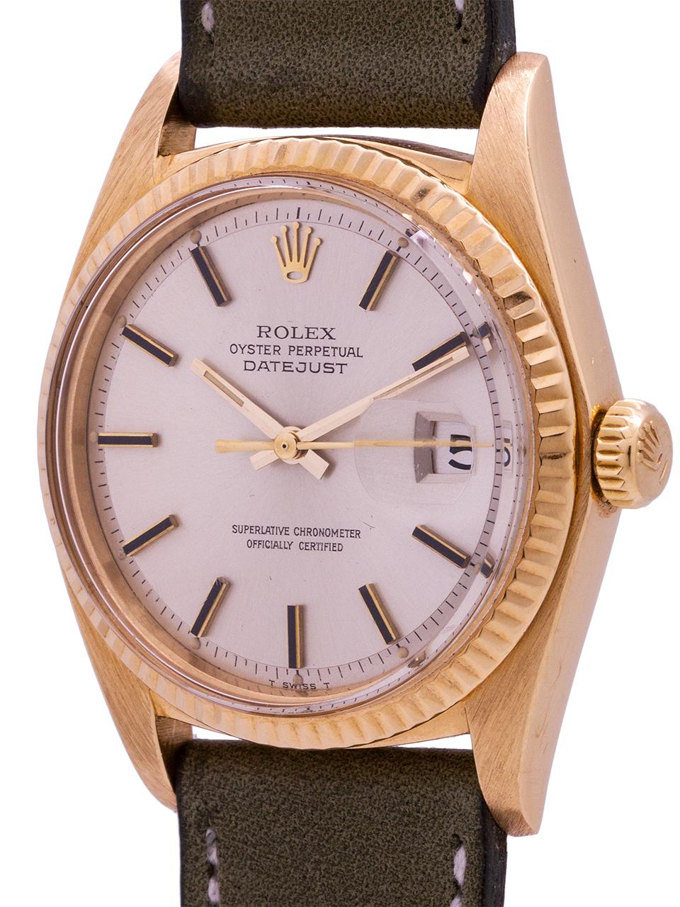 Rolex Yellow Gold Datejust self winding Wristwatch Ref 1601, c 1972 In Excellent Condition In West Hollywood, CA
