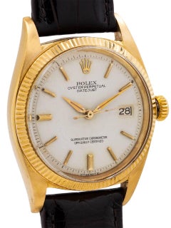 Rolex Yellow Gold Datejust White Dial Self Winding Wristwatch Ref 1601