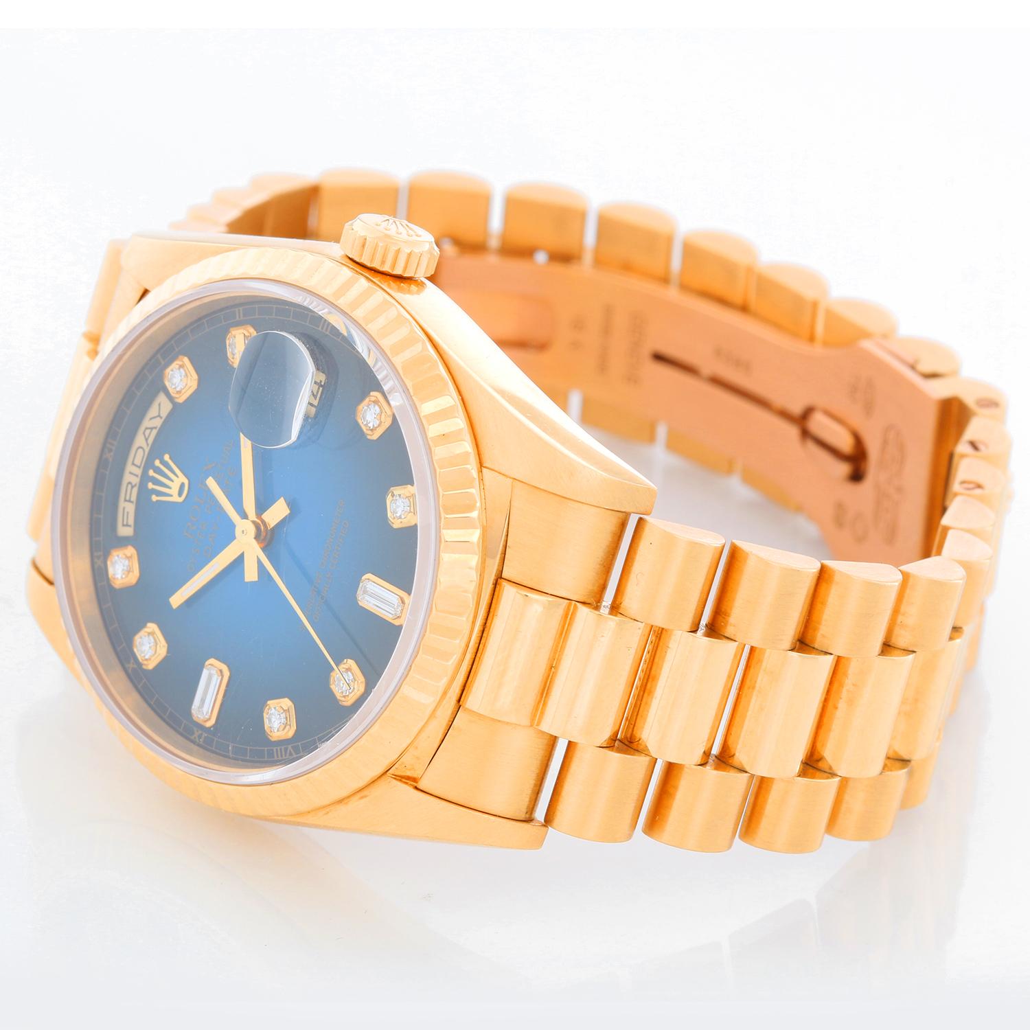 Men's Rolex yellow gold Day-Date Blue Vignette Dial President Automatic Wristwatch  