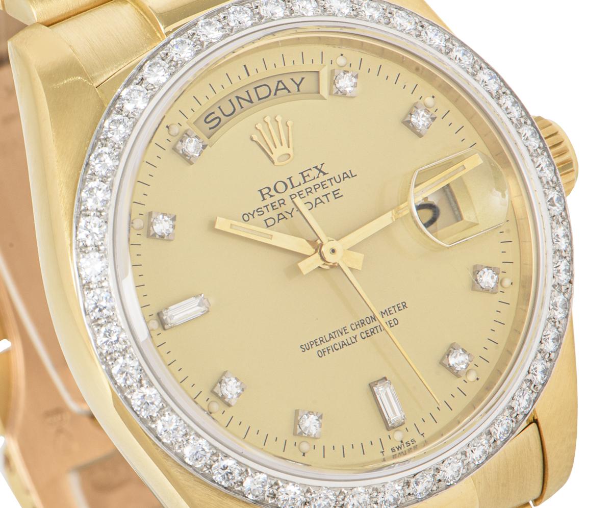 Rolex Yellow Gold Day-Date Diamond Set 18048 Watch In Excellent Condition In London, GB