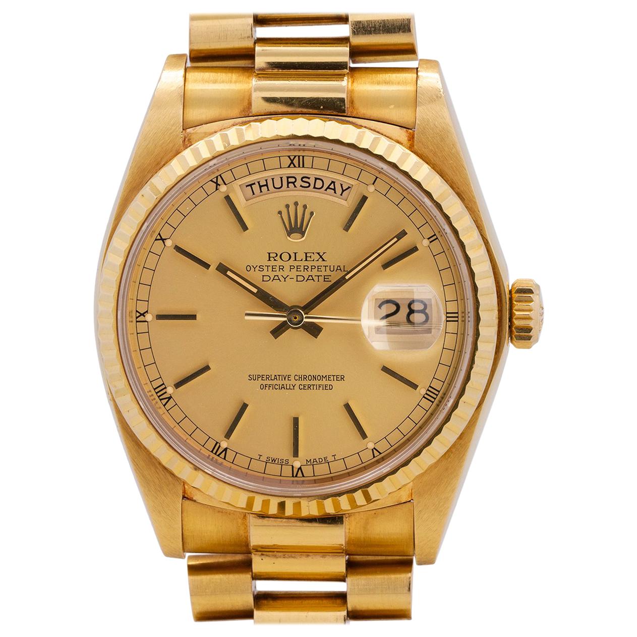 Rolex Yellow Gold Day Date President self-winding wristwatch Ref 18038, c 1981