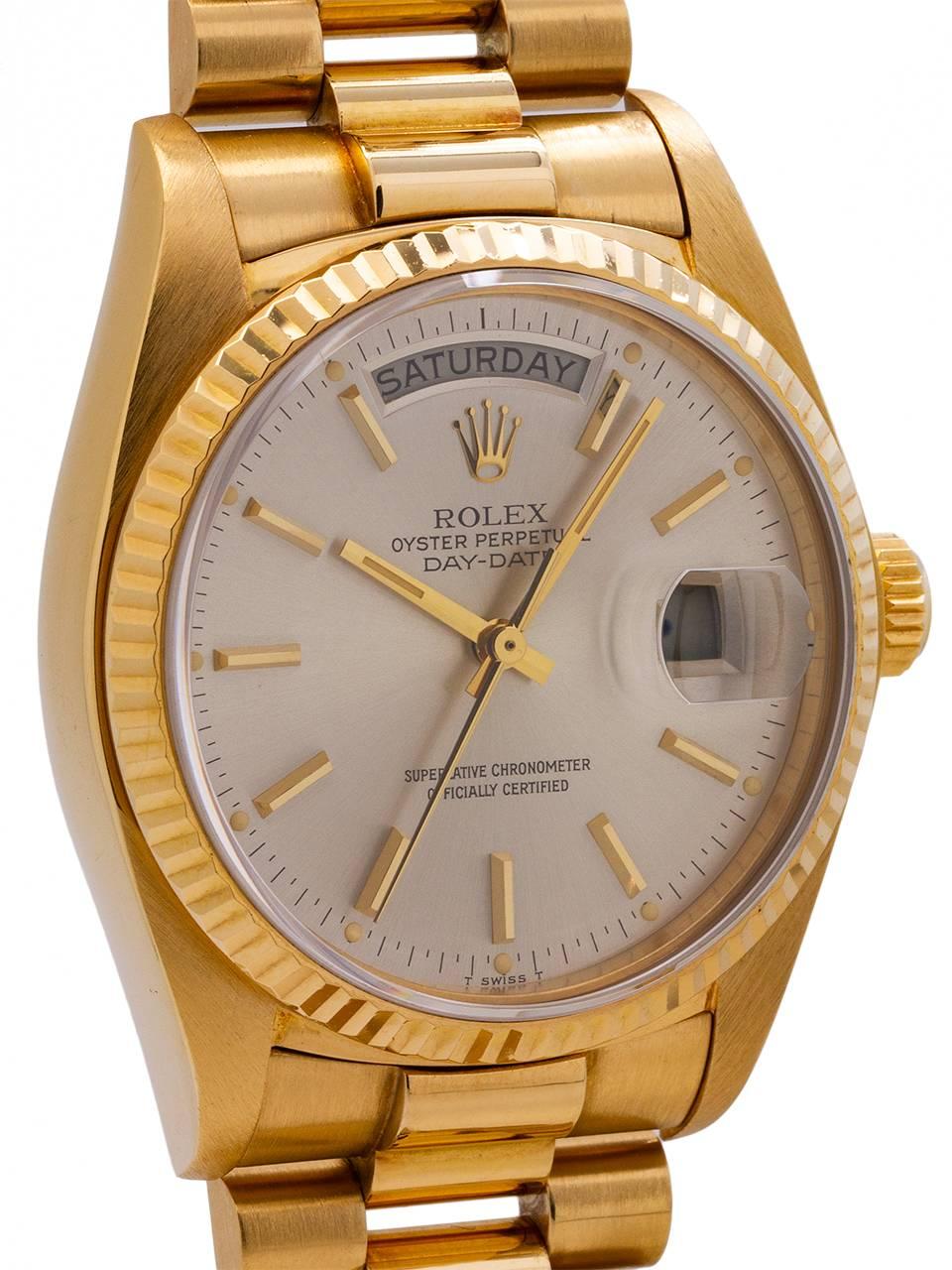 Rolex Yellow Gold Day Date President Self-Winding Wristwatch Ref 18038 In Excellent Condition In West Hollywood, CA