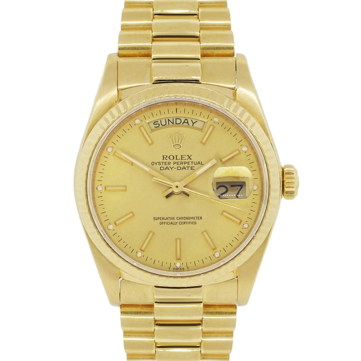 Rolex yellow gold Day Date Presidential Automatic Wristwatch Ref 18038 