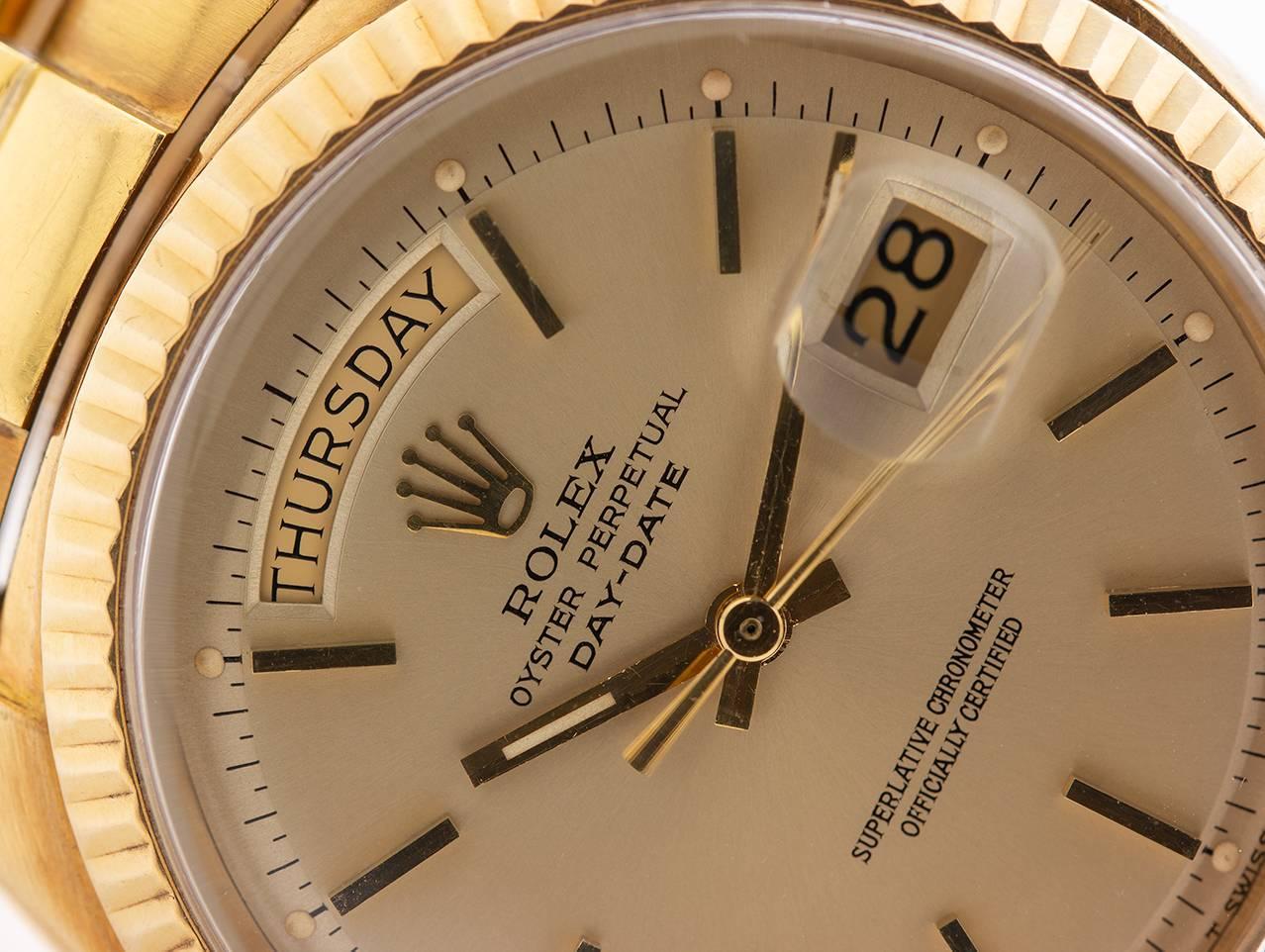 Rolex Yellow Gold Day Date Self Winding Wristwatch Ref 1803, circa 1971 1