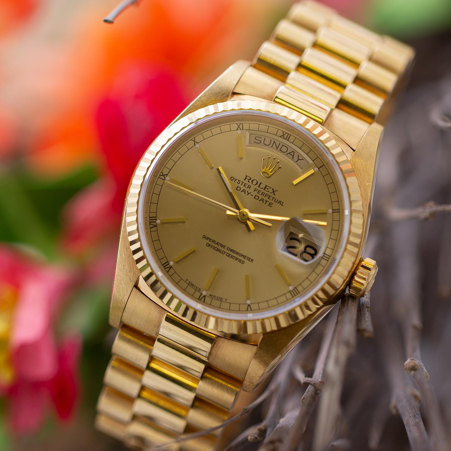 Rolex Yellow Gold Day Date self winding Wristwatch Ref 18038, circa 1987 1