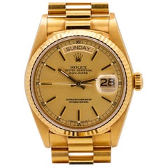 Rolex Yellow Gold Day Date self winding Wristwatch Ref 18038, circa 1987