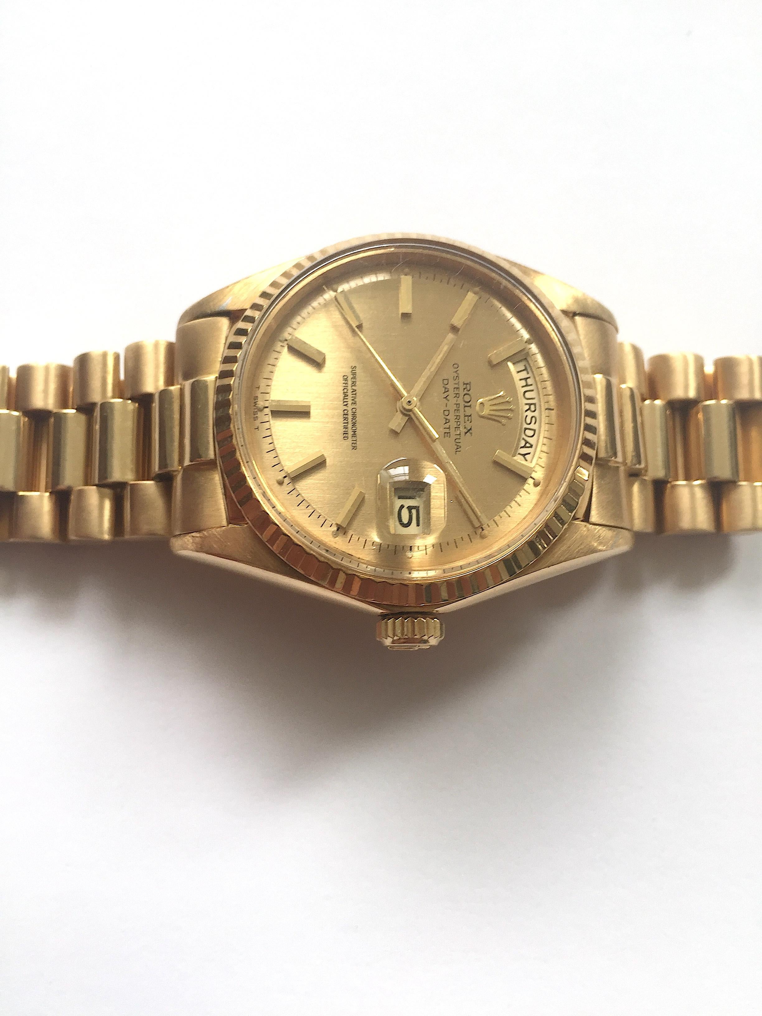 Rolex Yellow Gold Day Date Shantung Dial Automatic Wristwatch  In Good Condition In New York, NY