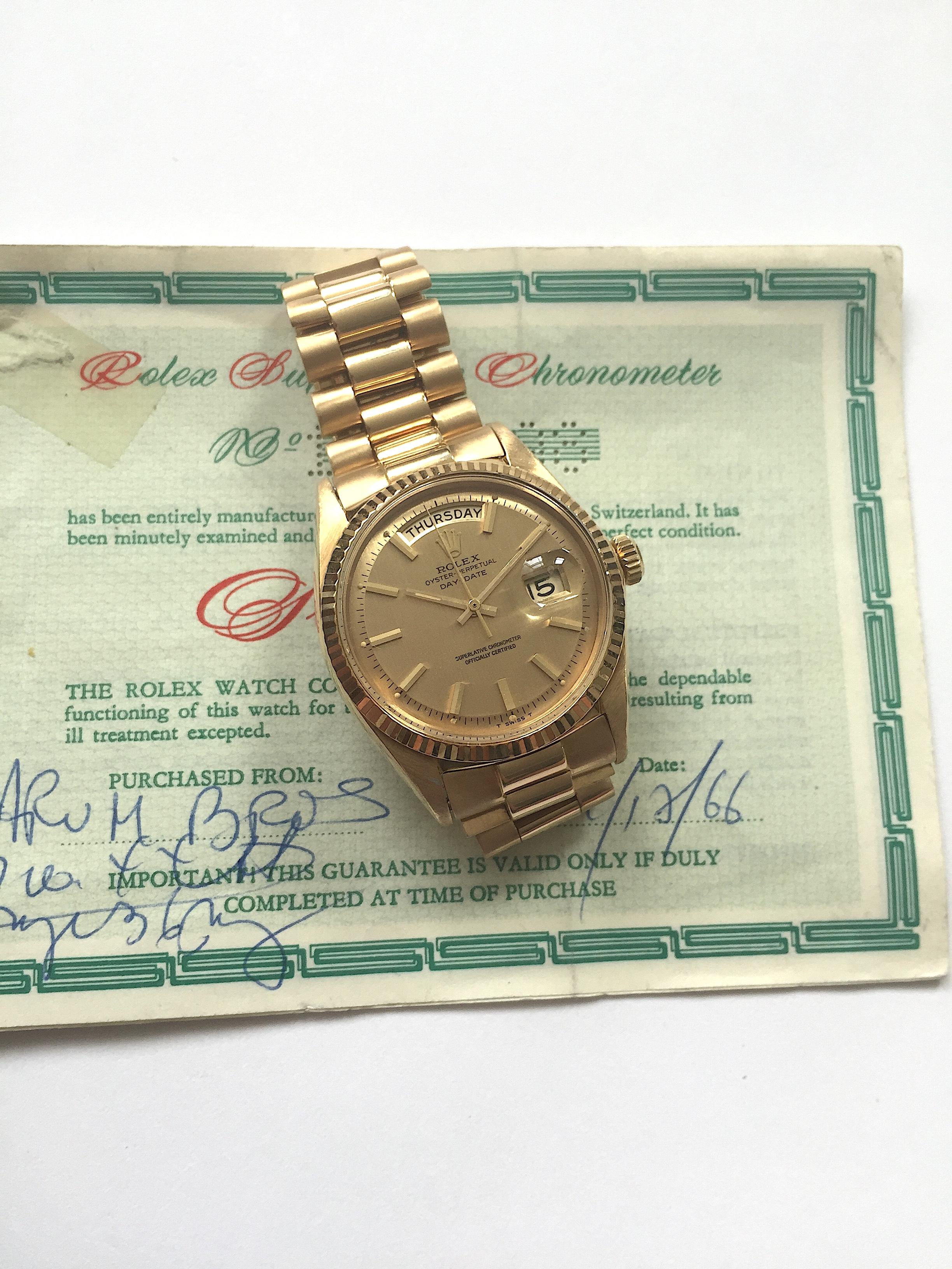 Rolex Yellow Gold Day Date Shantung Dial Automatic Wristwatch  1