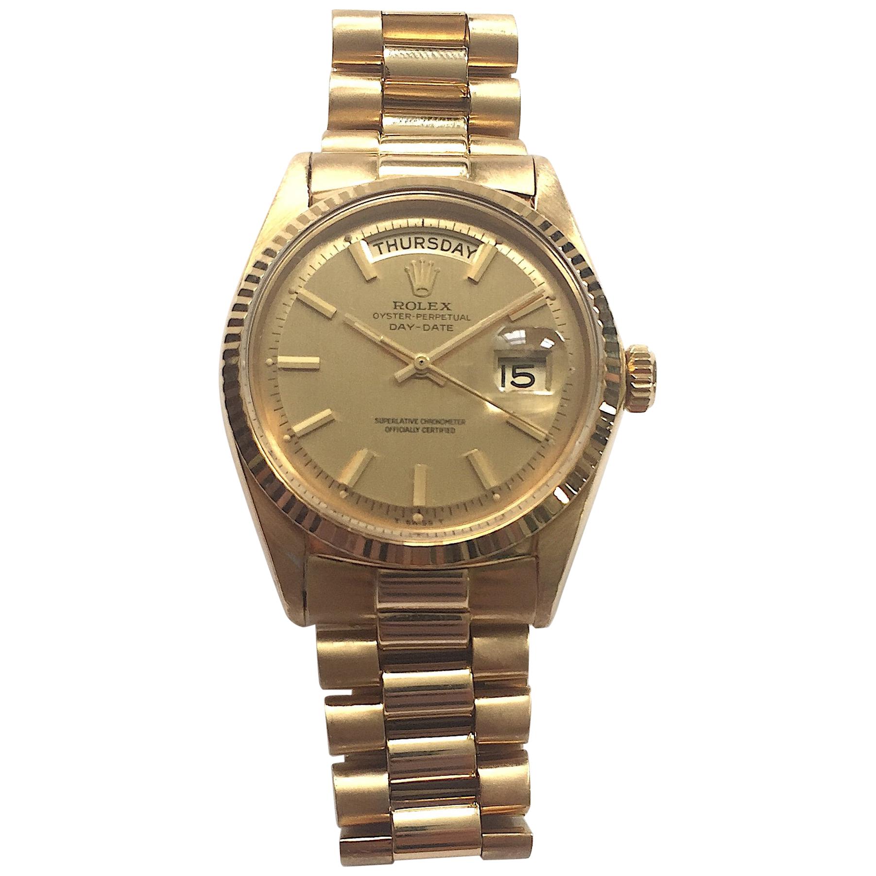 Rolex Yellow Gold Day Date Shantung Dial Automatic Wristwatch 