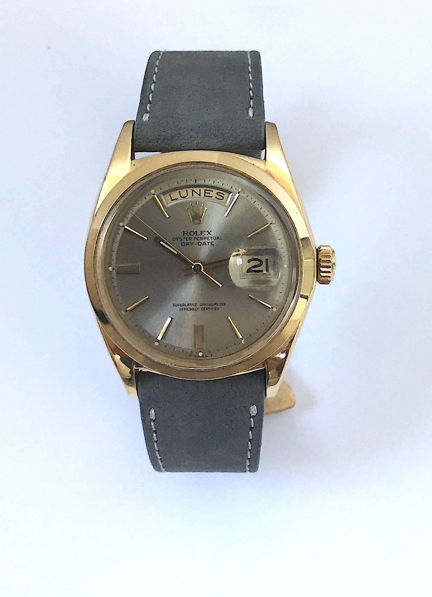 Rolex Yellow Gold Day Date Taupe Dial Automatic Wristwatch, 1960s 7