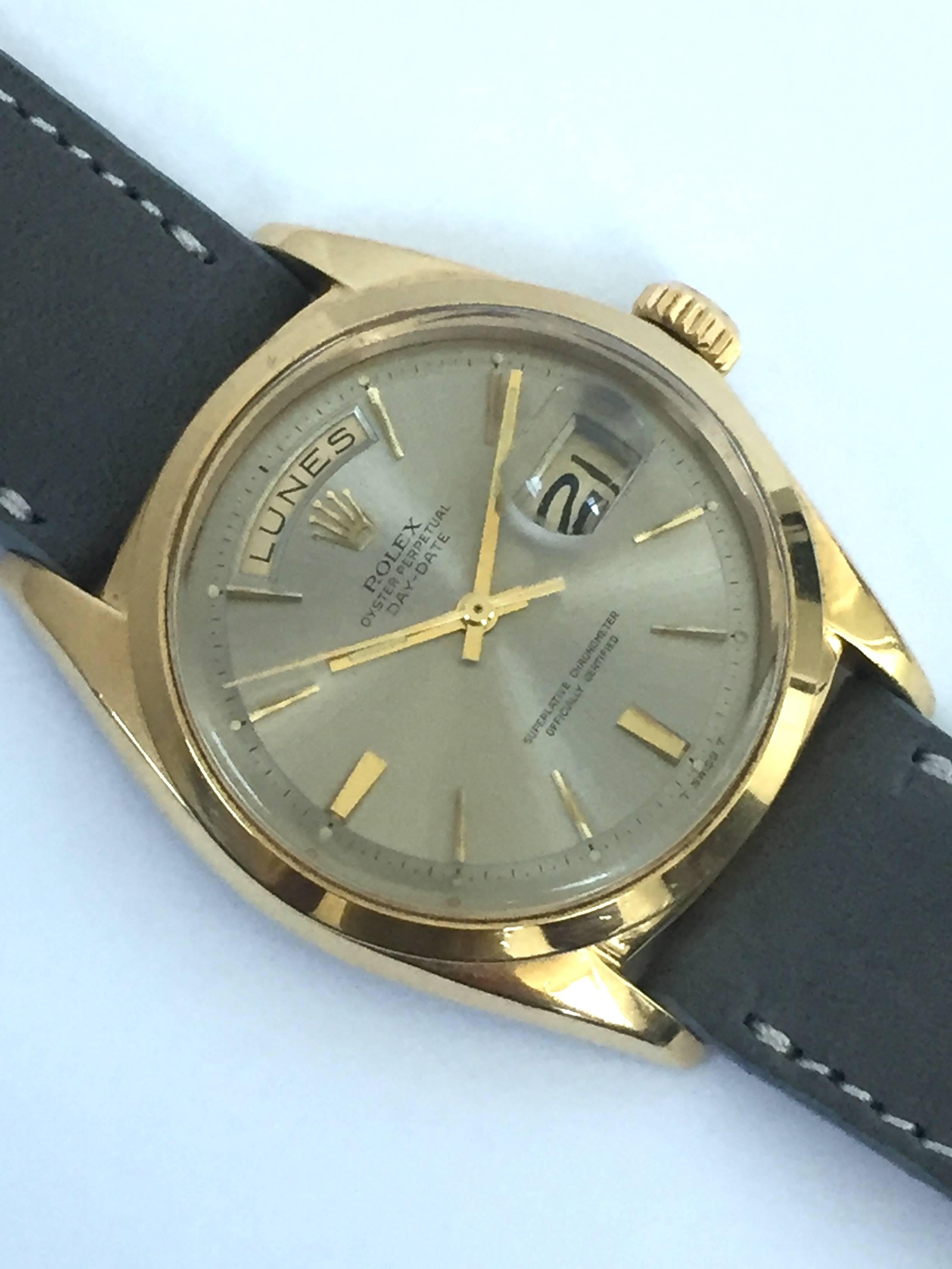 Women's or Men's Rolex Yellow Gold Day Date Taupe Dial Automatic Wristwatch, 1960s