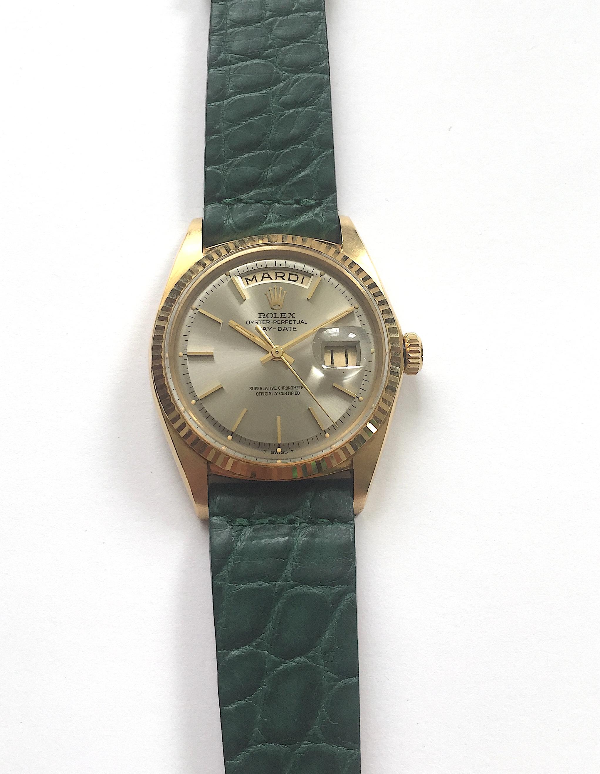 Women's or Men's Rolex Yellow Gold Day Date Taupe Dial Automatic Wristwatch, 1960s
