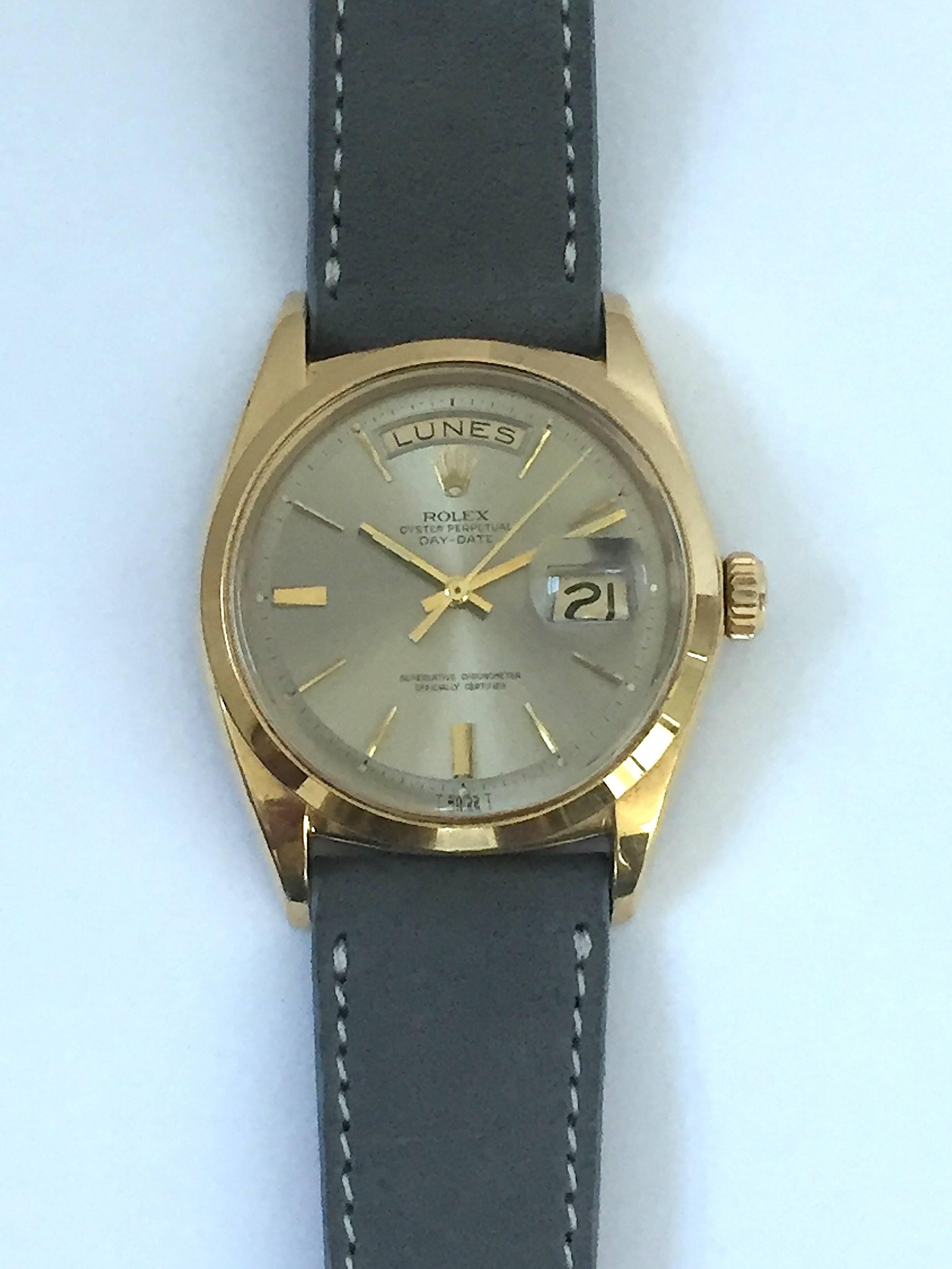 Rolex Yellow Gold Day Date Taupe Dial Automatic Wristwatch, 1960s 2