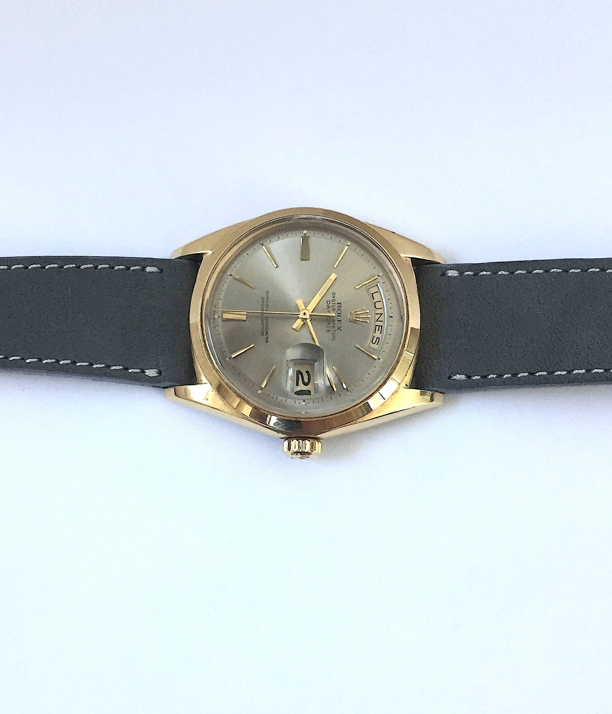 Rolex Yellow Gold Day Date Taupe Dial Automatic Wristwatch, 1960s 5