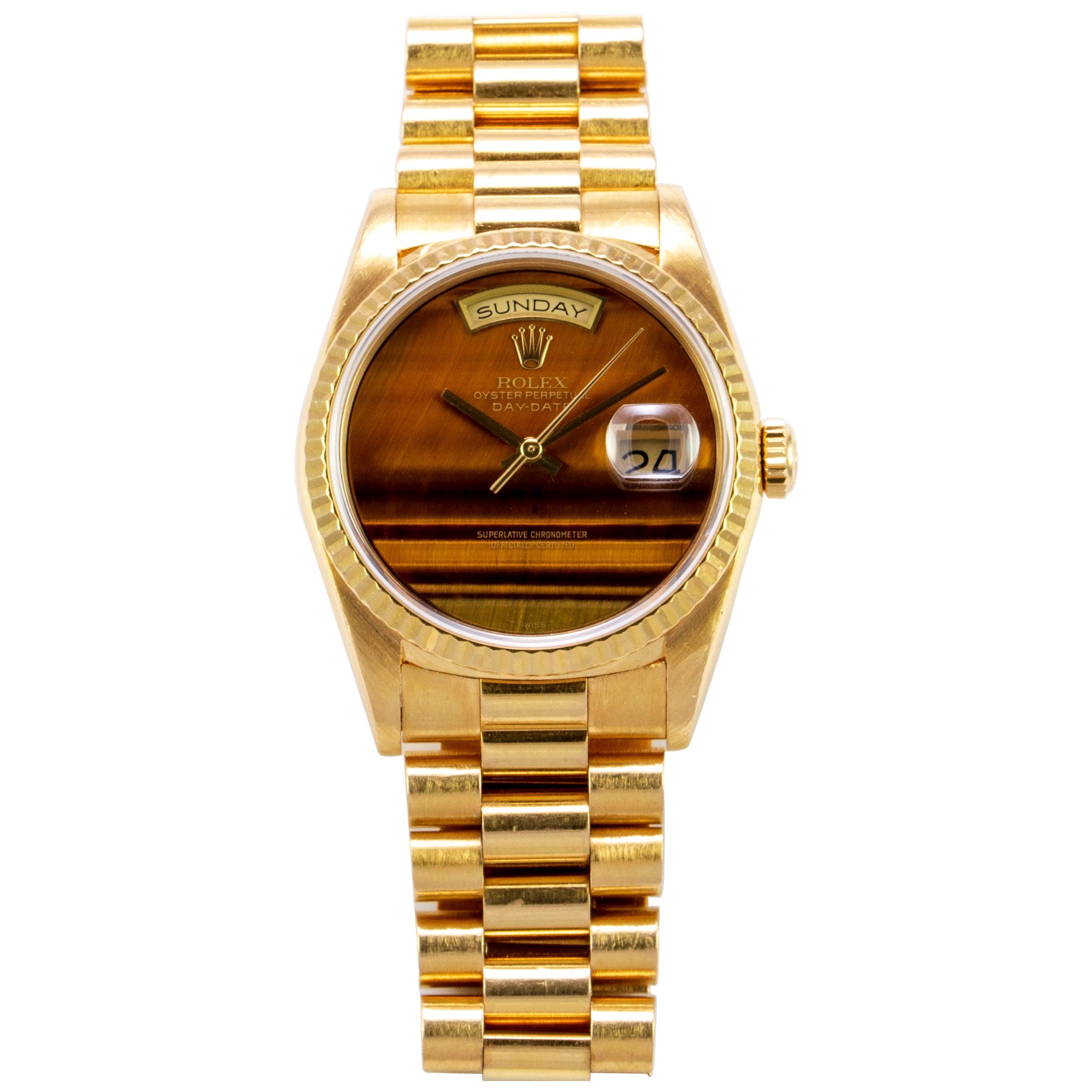 Rolex Yellow Gold Day-Date Tiger's Eye Dial President Wristwatch, 1980s