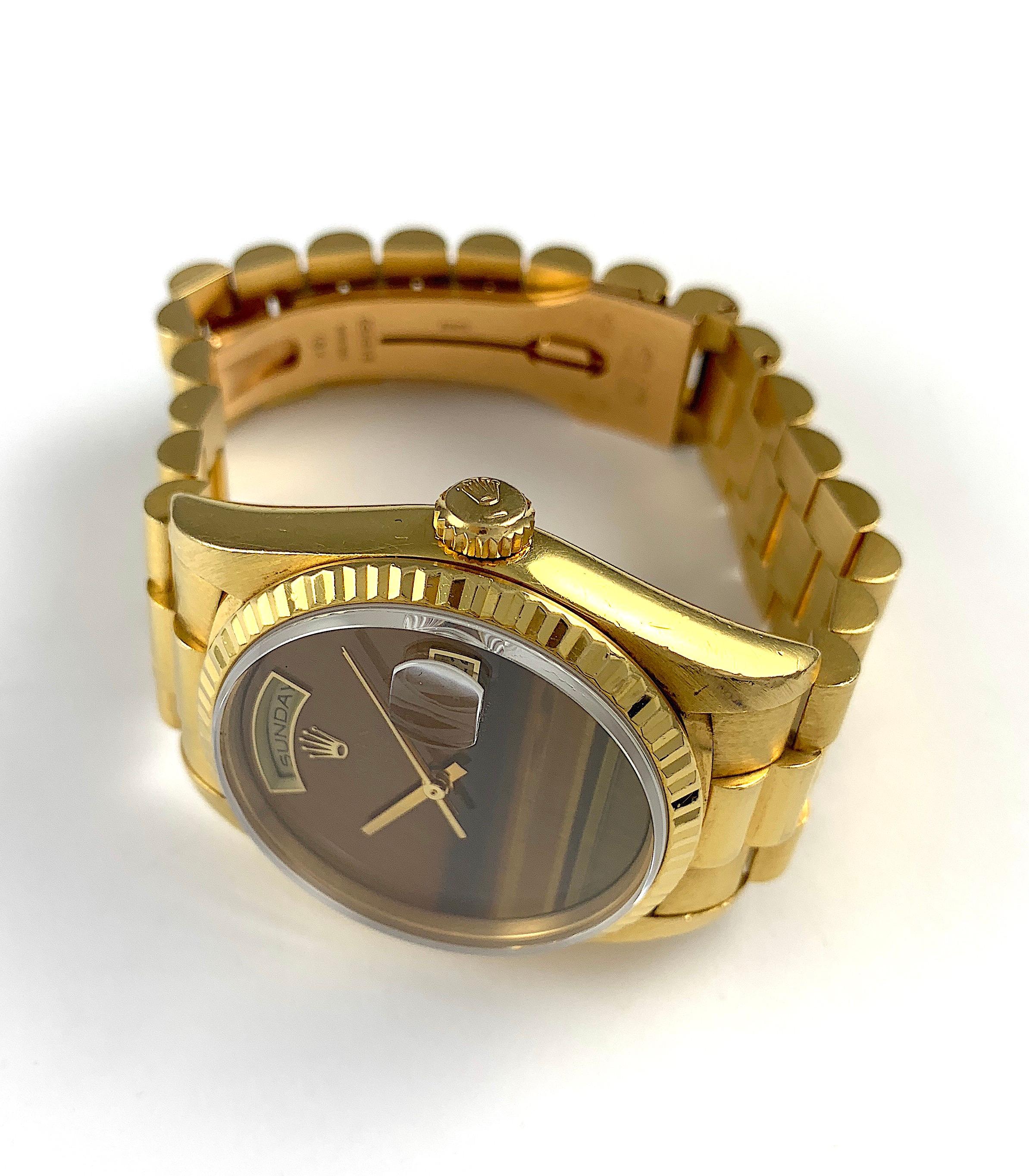 Rolex Yellow Gold Day-Date Tiger's Eye Dial President Wristwatch For Sale 2