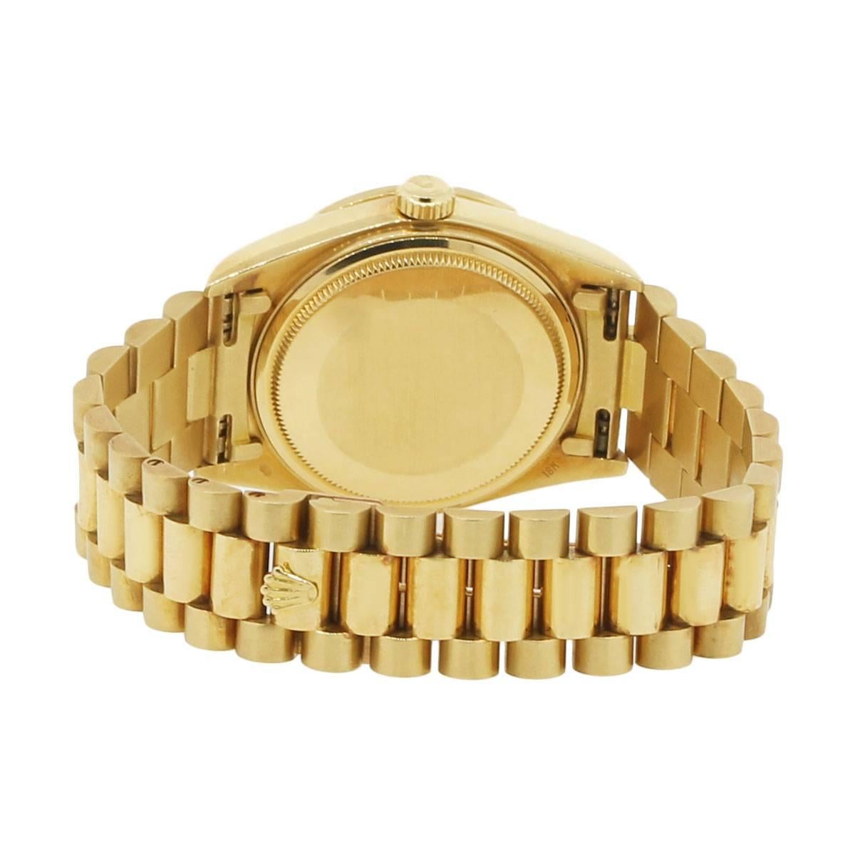 Round Cut Rolex Yellow Gold Diamond Day Date Presidential Pleade Automatic Wristwatch