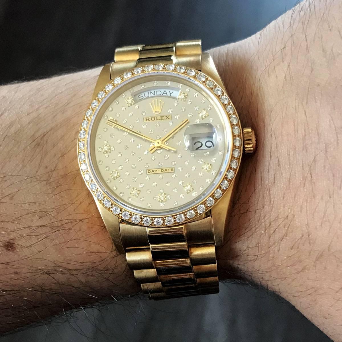 Rolex Yellow Gold Diamond Day Date Presidential Pleade Automatic Wristwatch 2