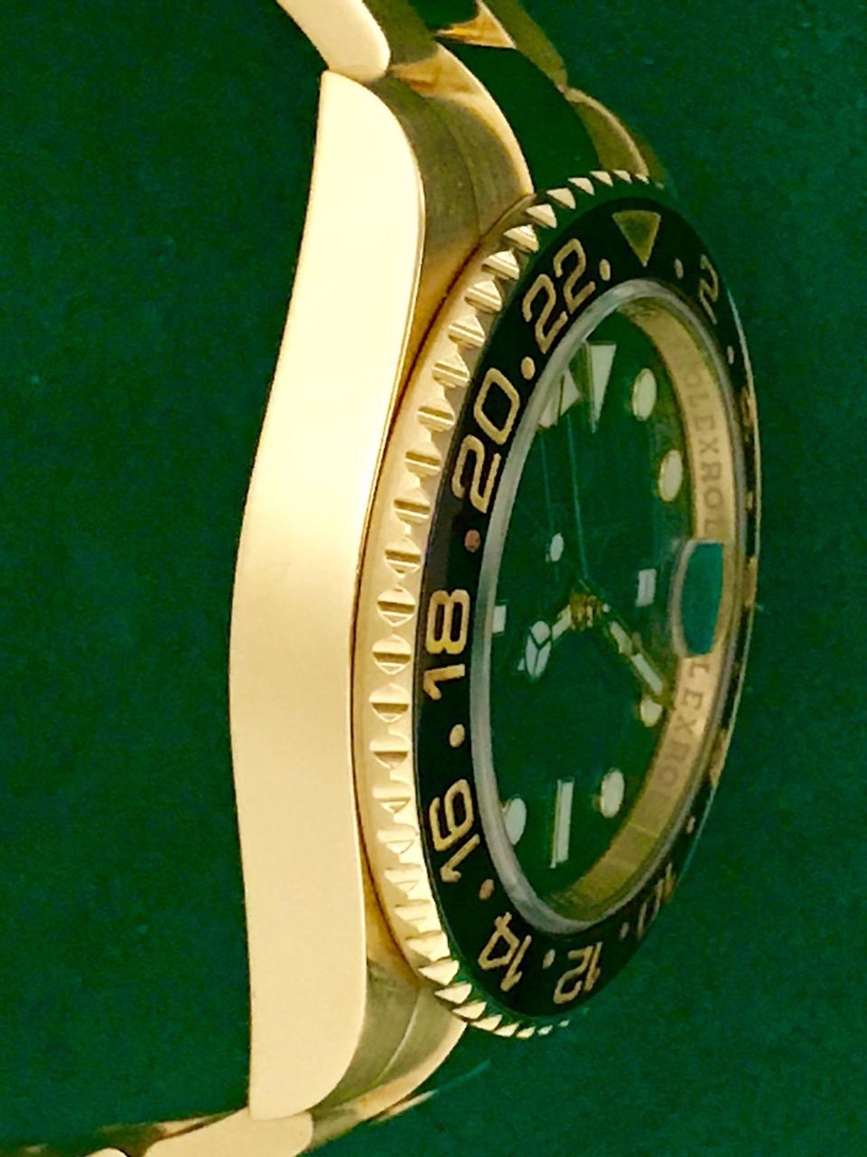Rolex Yellow Gold GMT-Master II Green Dial Automatic Wristwatch Ref 116718LN In New Condition In Dallas, TX