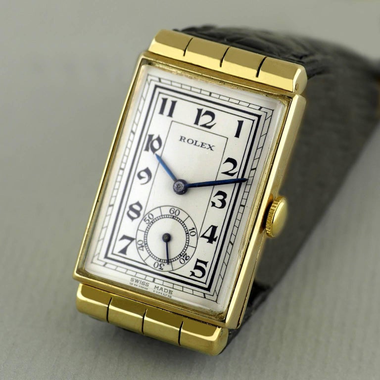 Rolex Yellow Gold Hooded Lugs Vintage Art Deco Wristwatch, 1937 In Excellent Condition In London, GB