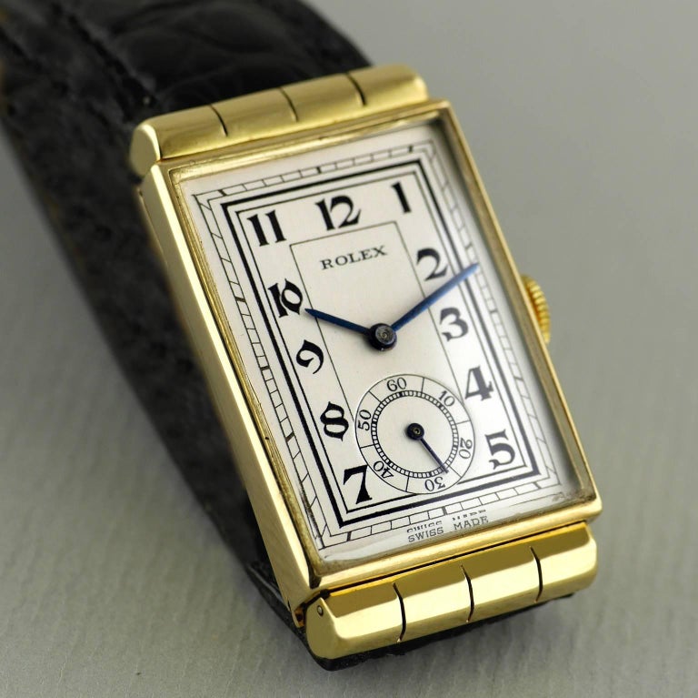 Women's or Men's Rolex Yellow Gold Hooded Lugs Vintage Art Deco Wristwatch, 1937
