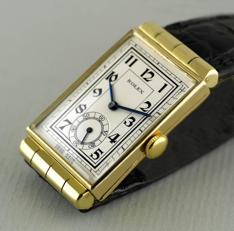 Rolex Yellow Gold Hooded Lugs Vintage Art Deco Wristwatch, 1937 1