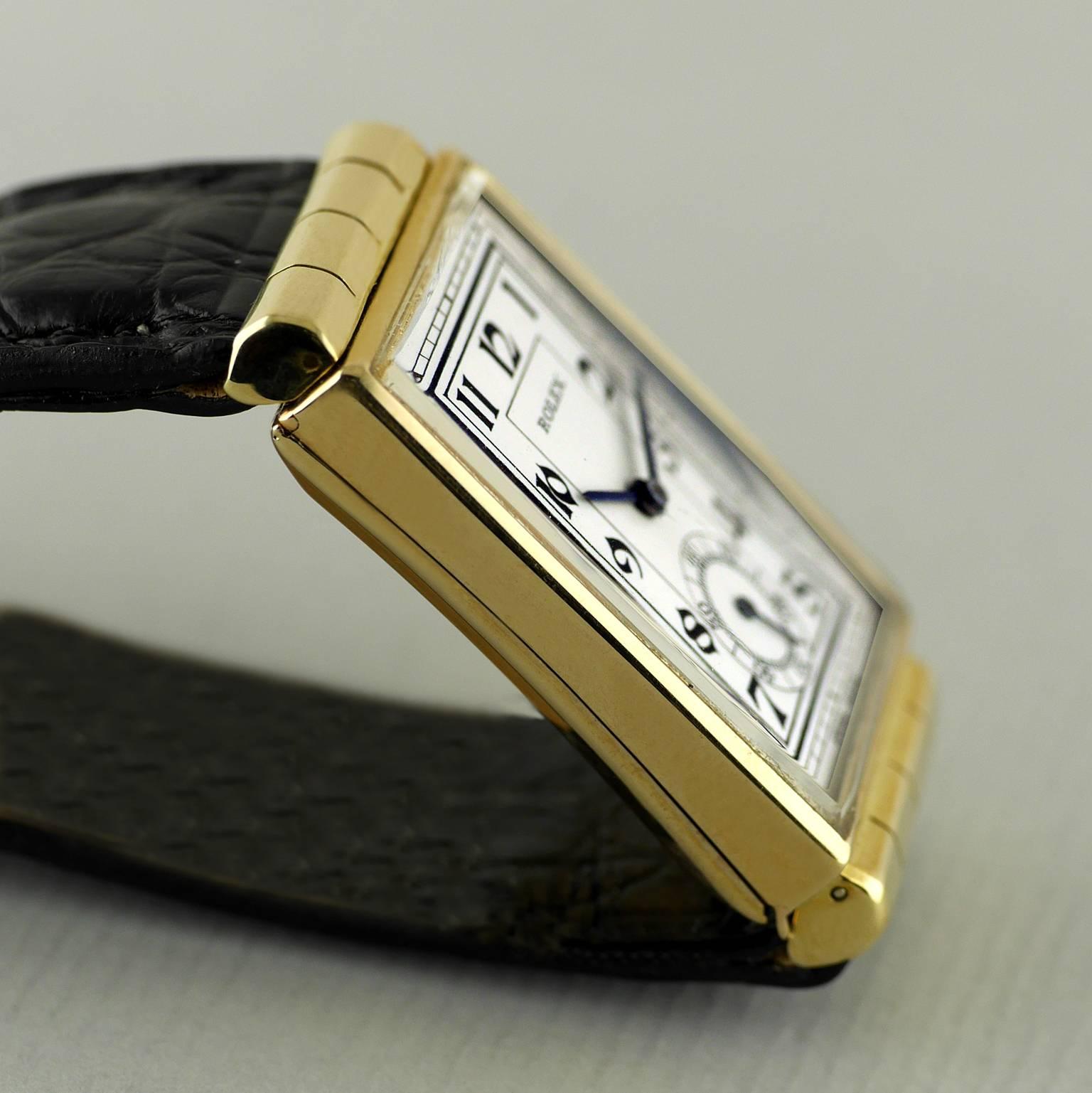 Rolex Yellow Gold Hooded Lugs Vintage Art Deco Wristwatch, 1937 In Excellent Condition In London, GB