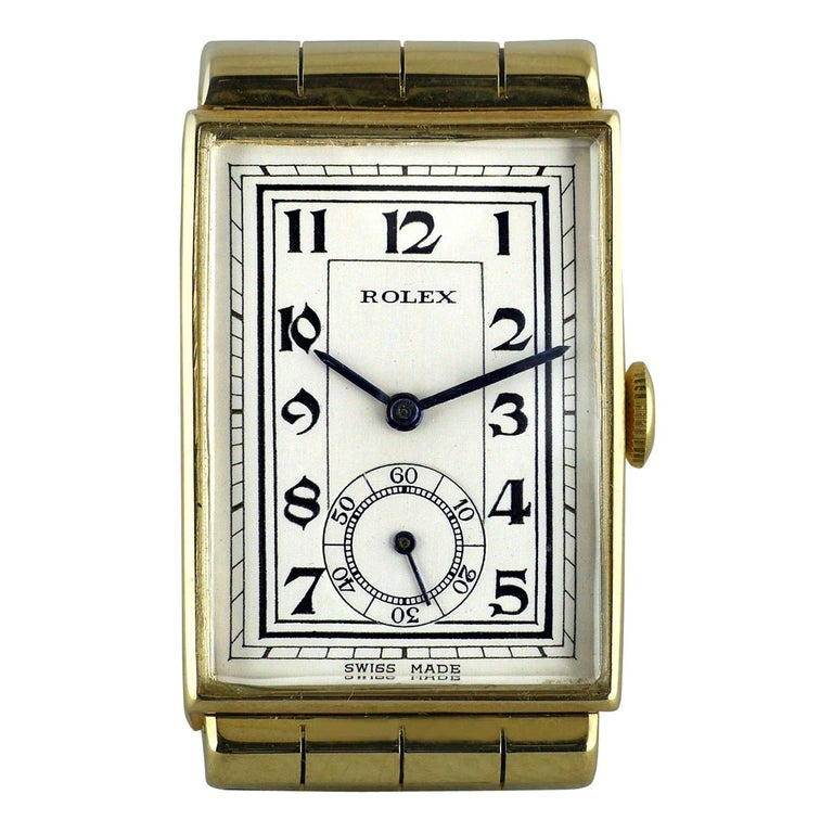 Rolex Yellow Gold Hooded Lugs Vintage Art Deco Wristwatch, 1937