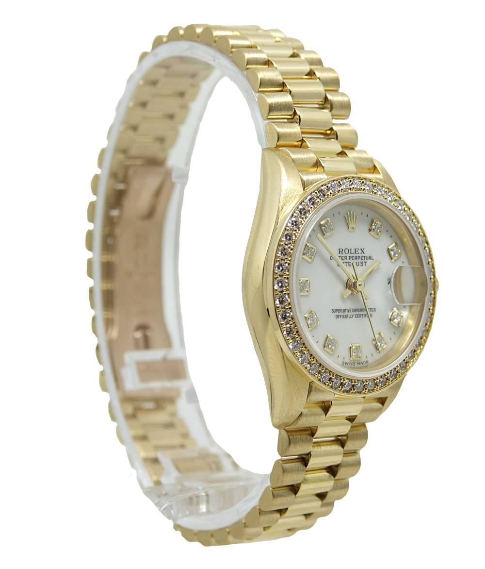 Radiant Cut Rolex Yellow Gold Ladies President Model #69138, circa 1995 For Sale
