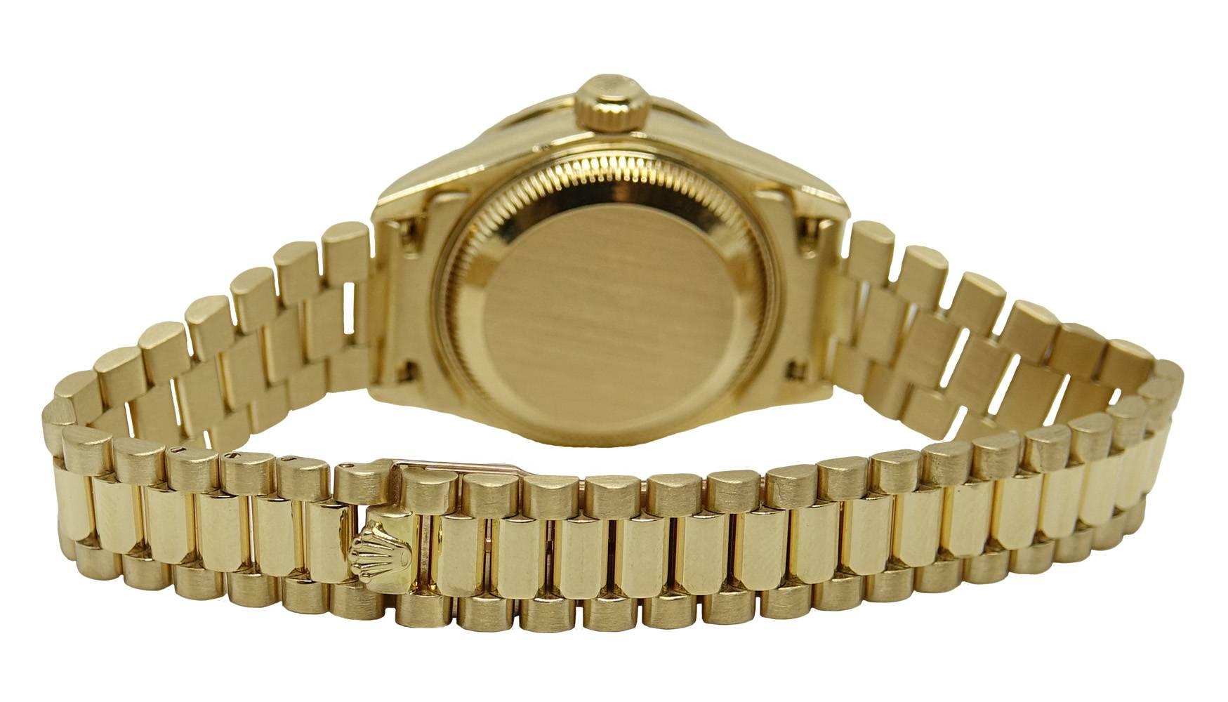 Rolex Yellow Gold Ladies President Model #69138, circa 1995 In Excellent Condition For Sale In Naples, FL
