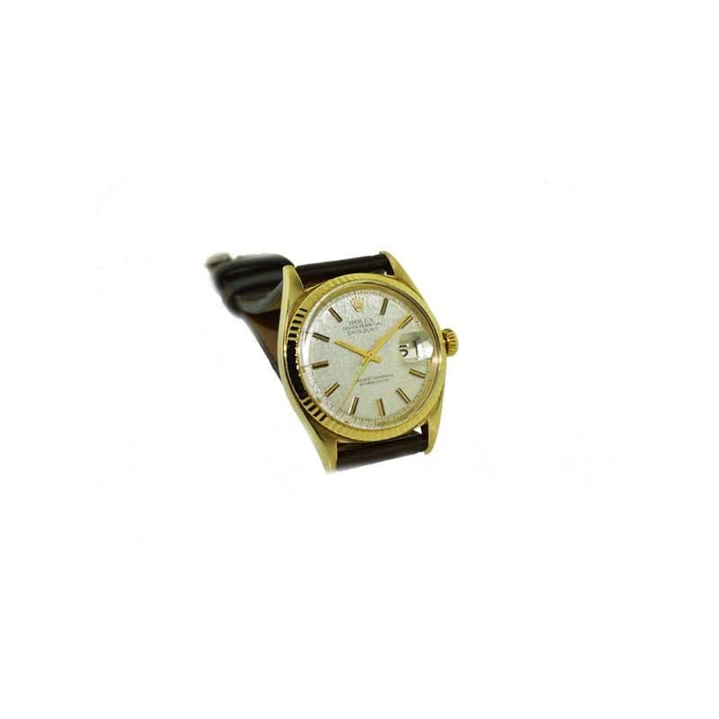 Rolex Yellow Gold Linen Dial Oyster Perpetual Datejust Watch, circa 1960s 1