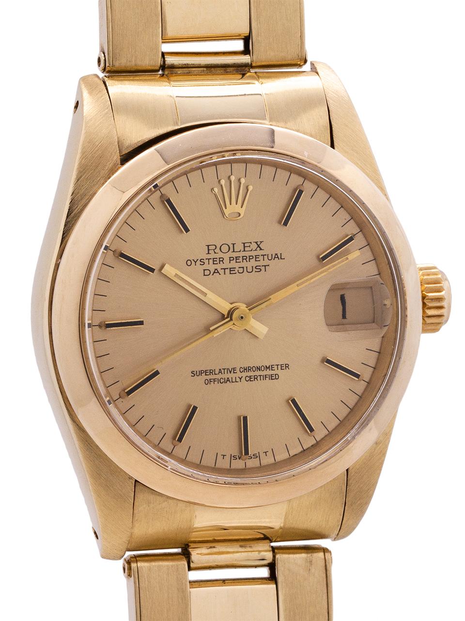Rolex yellow gold Midsize Datejust wristwatch Ref 6827, circa 1981 In Excellent Condition In West Hollywood, CA