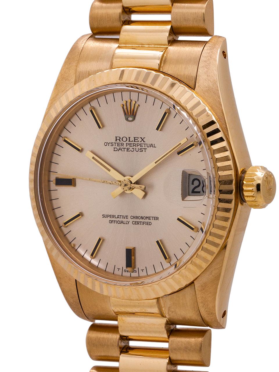 Rolex Yellow Gold Midsize Datejust self winding Wristwatch Ref 6828, c 1979 In Excellent Condition In West Hollywood, CA