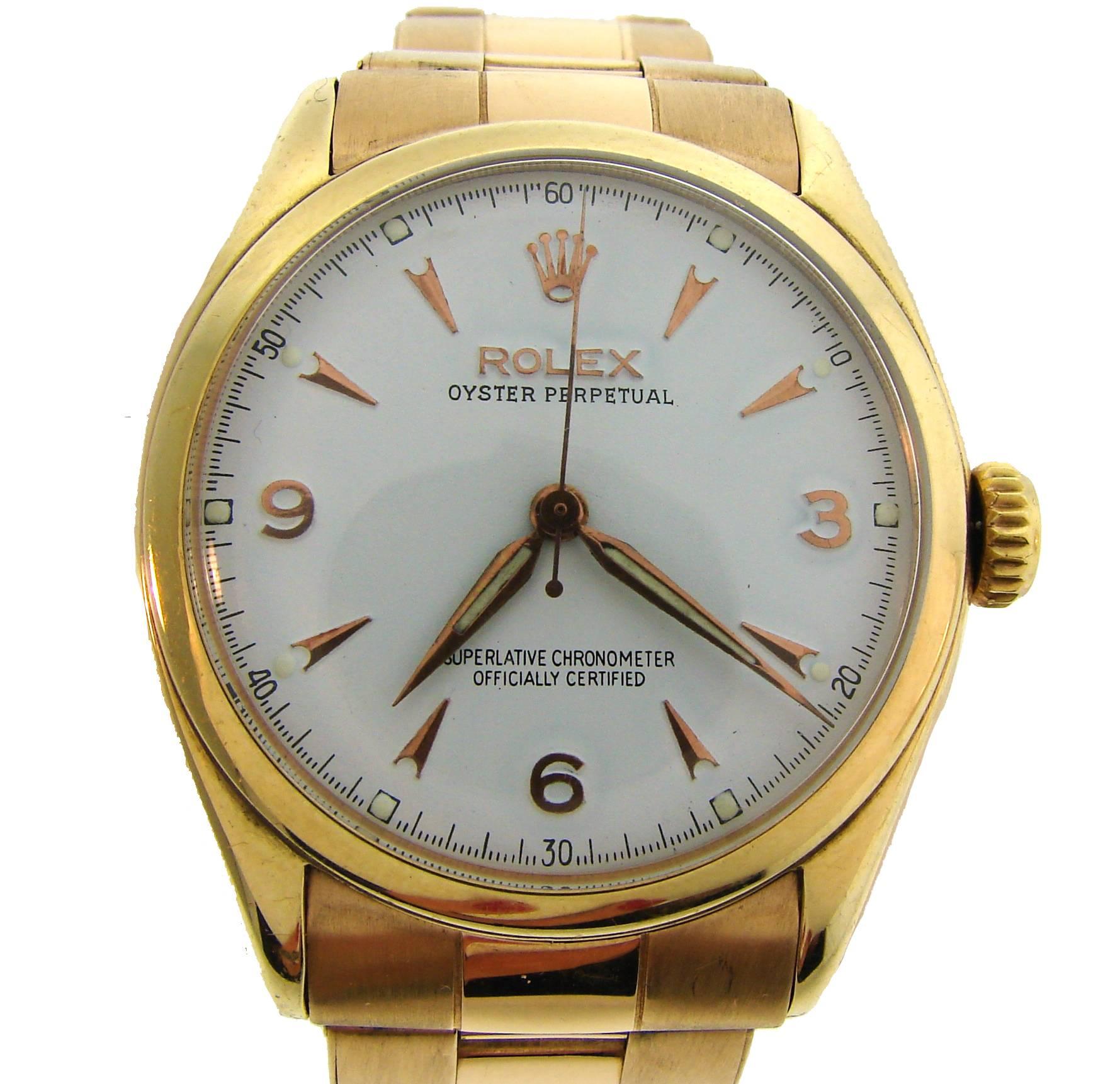 Rolex Yellow Gold Oyster Perpetual Automatic Wristwatch In Good Condition In Beverly Hills, CA
