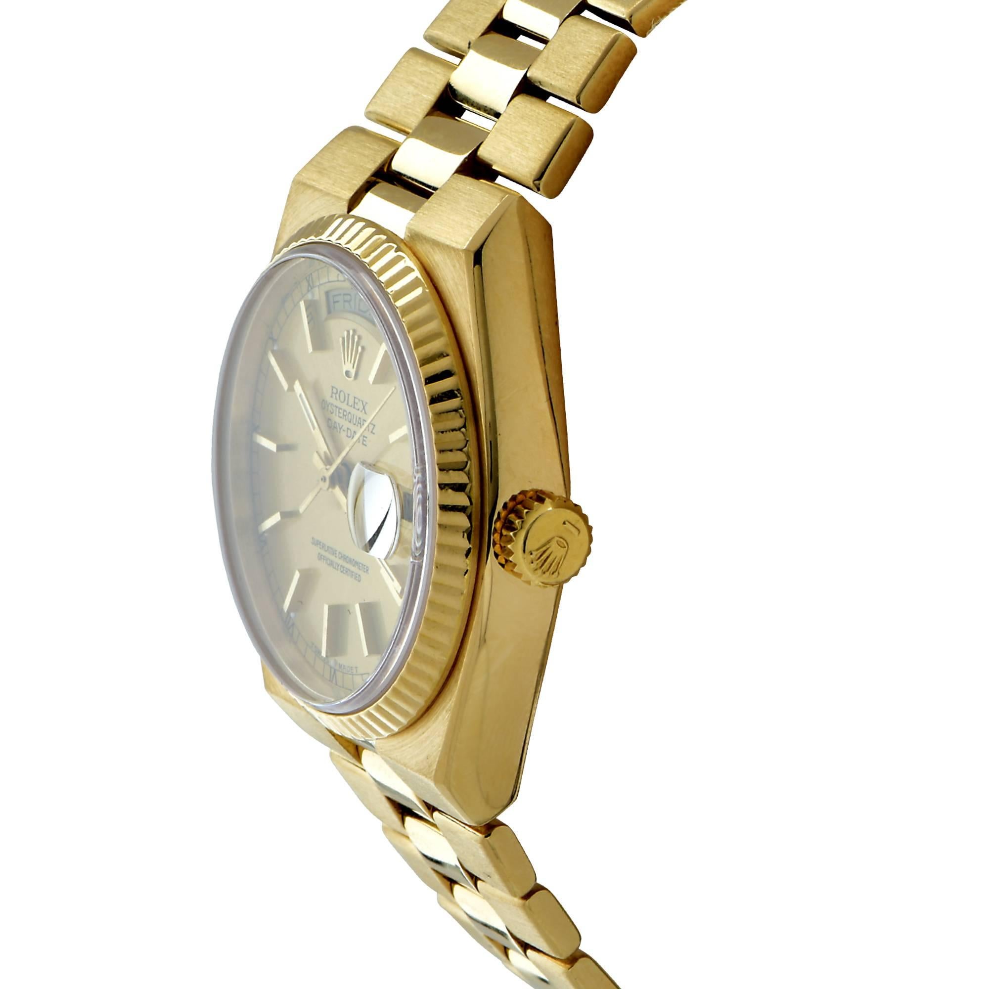 Rolex Yellow Gold Oysterquartz Day-Date Quartz Wristwatch Ref 19018, circa 1979 1