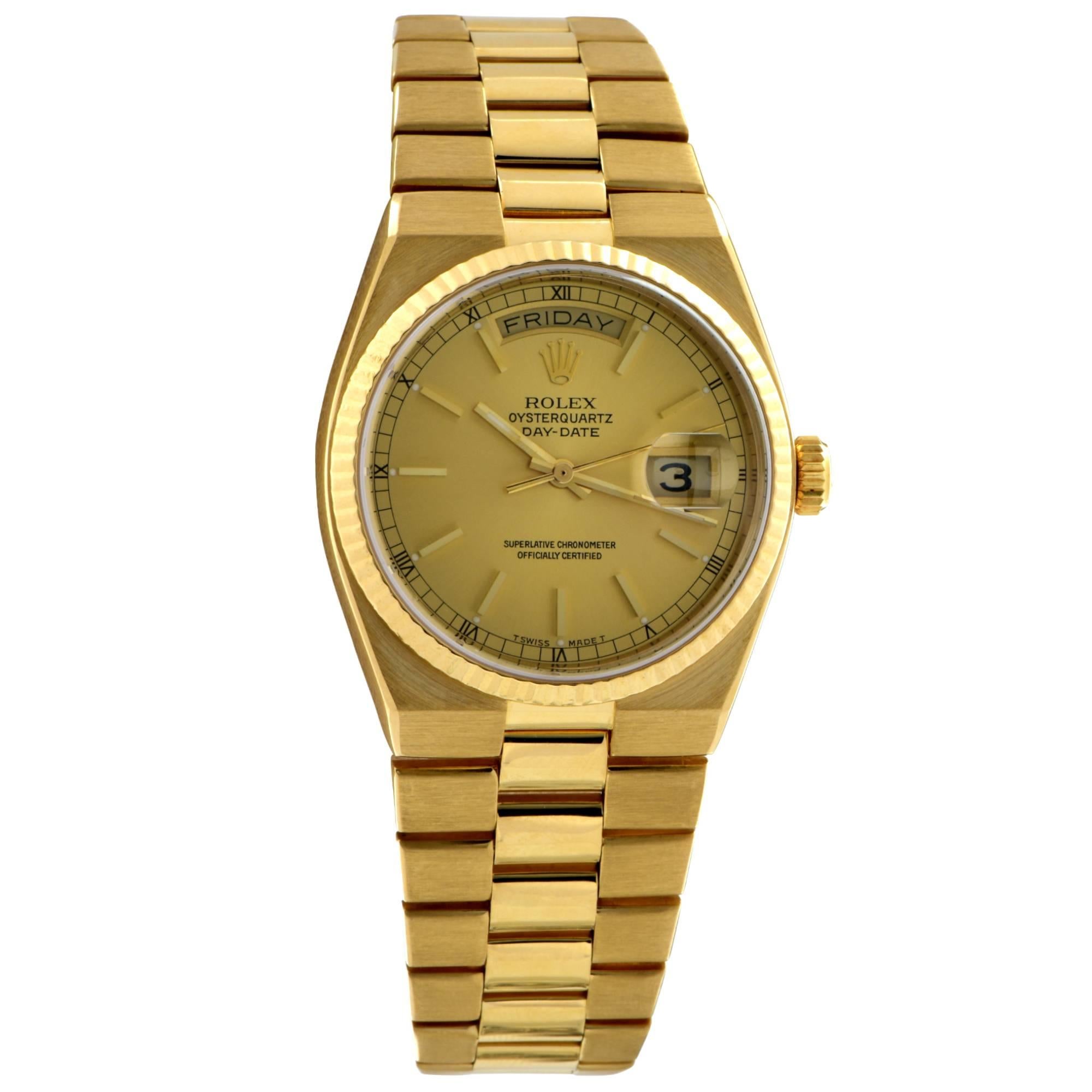 Rolex Yellow Gold Oysterquartz Day-Date Quartz Wristwatch Ref 19018, circa 1979
