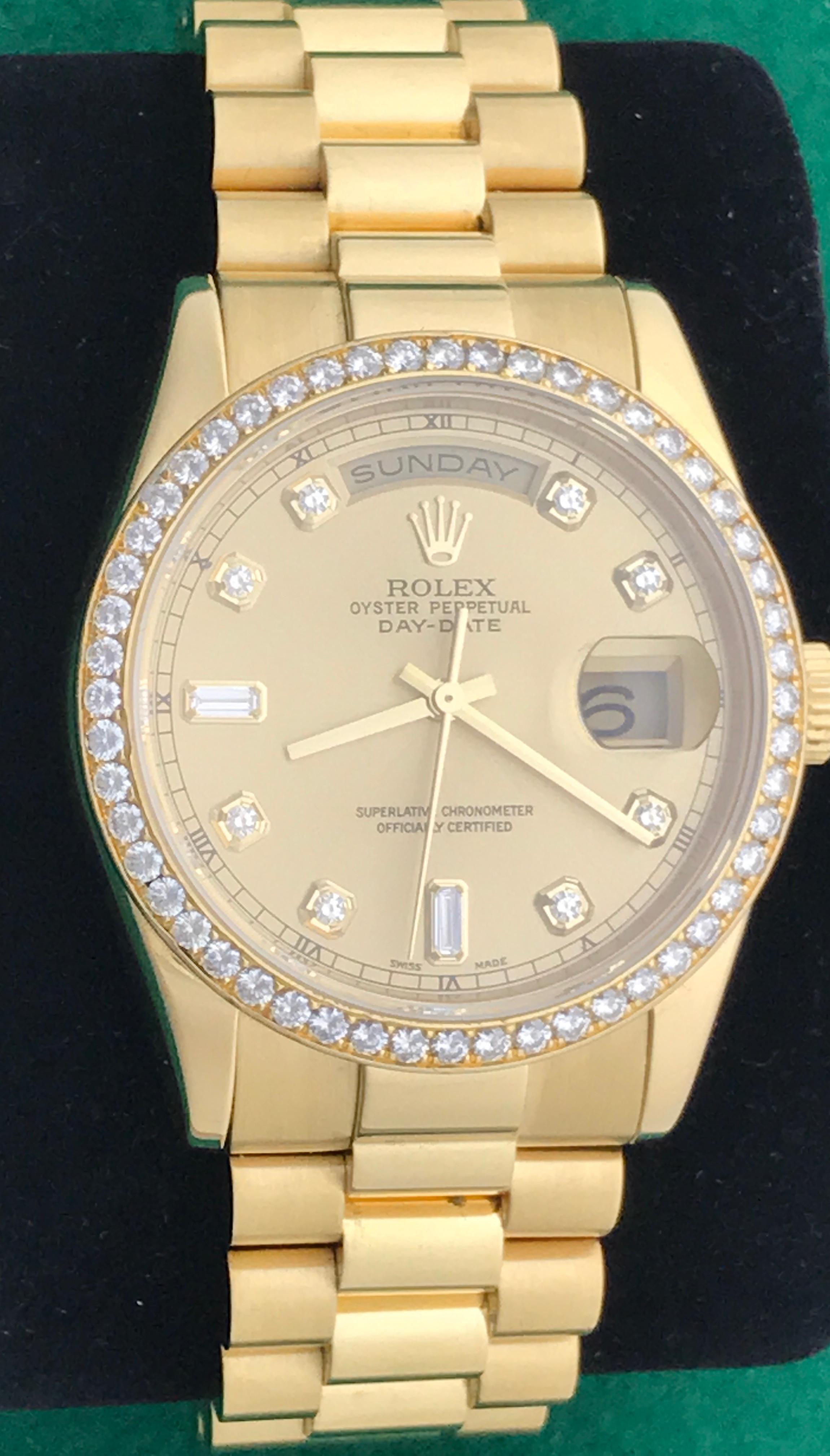 Rolex Yellow Gold President Day-Date Automatic Wristwatch Ref 118348 In New Condition In Dallas, TX