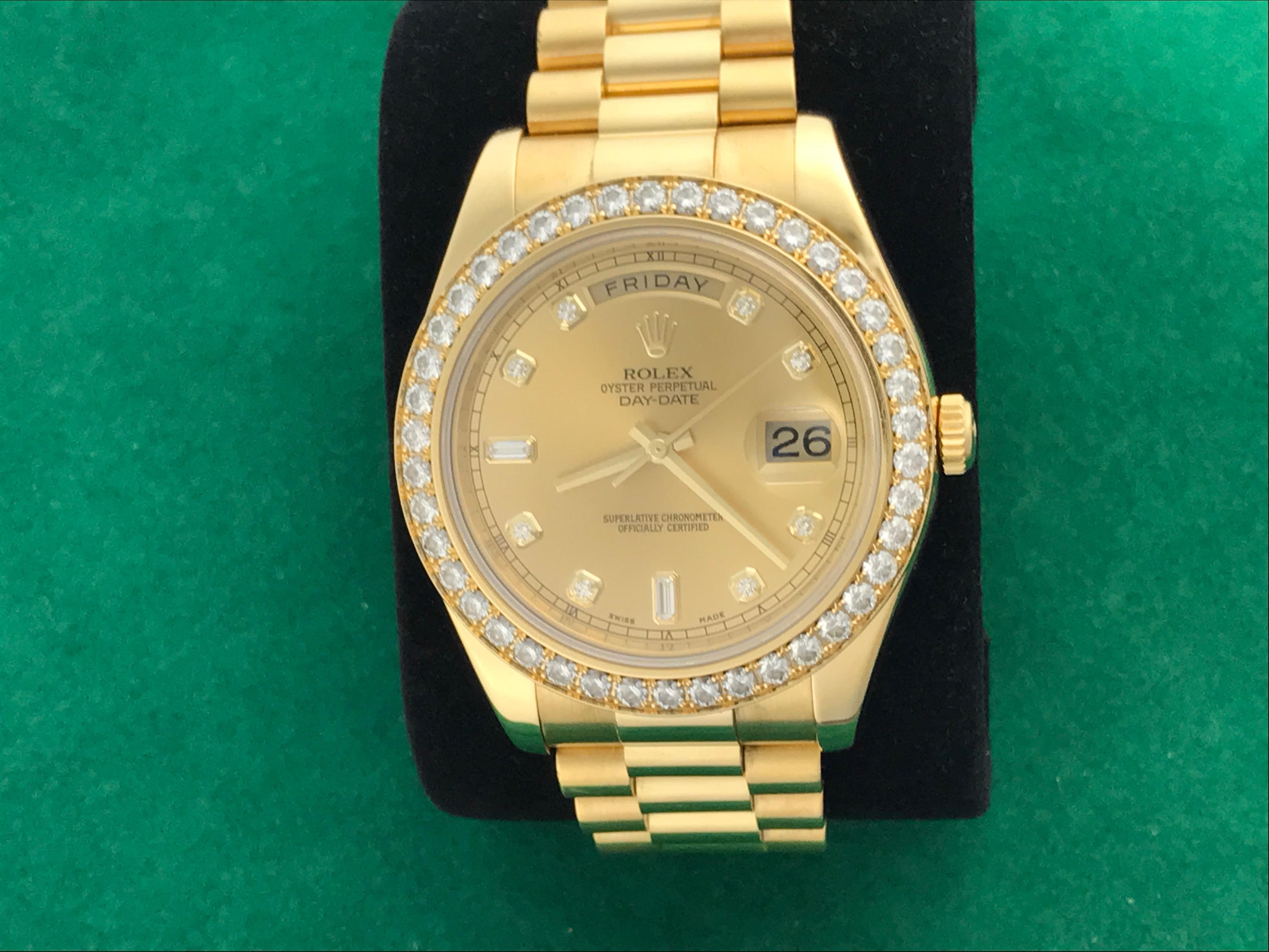 Rolex Yellow Gold President Day-Date II Automatic Wristwatch Ref 218348 In New Condition In Dallas, TX