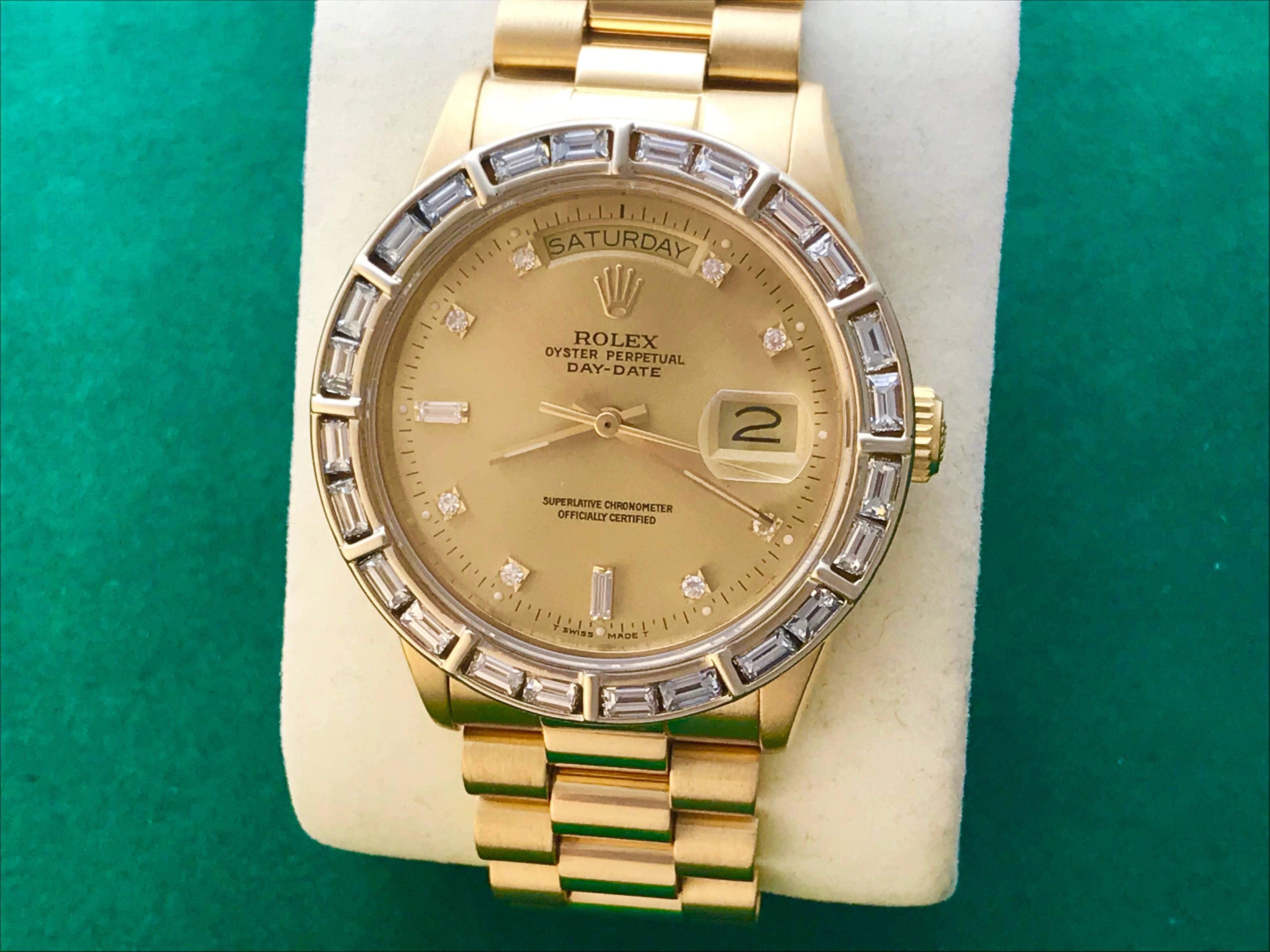 Contemporary Rolex Yellow Gold President Day-Date Oyster With Diamonds Automatic Wristwatch