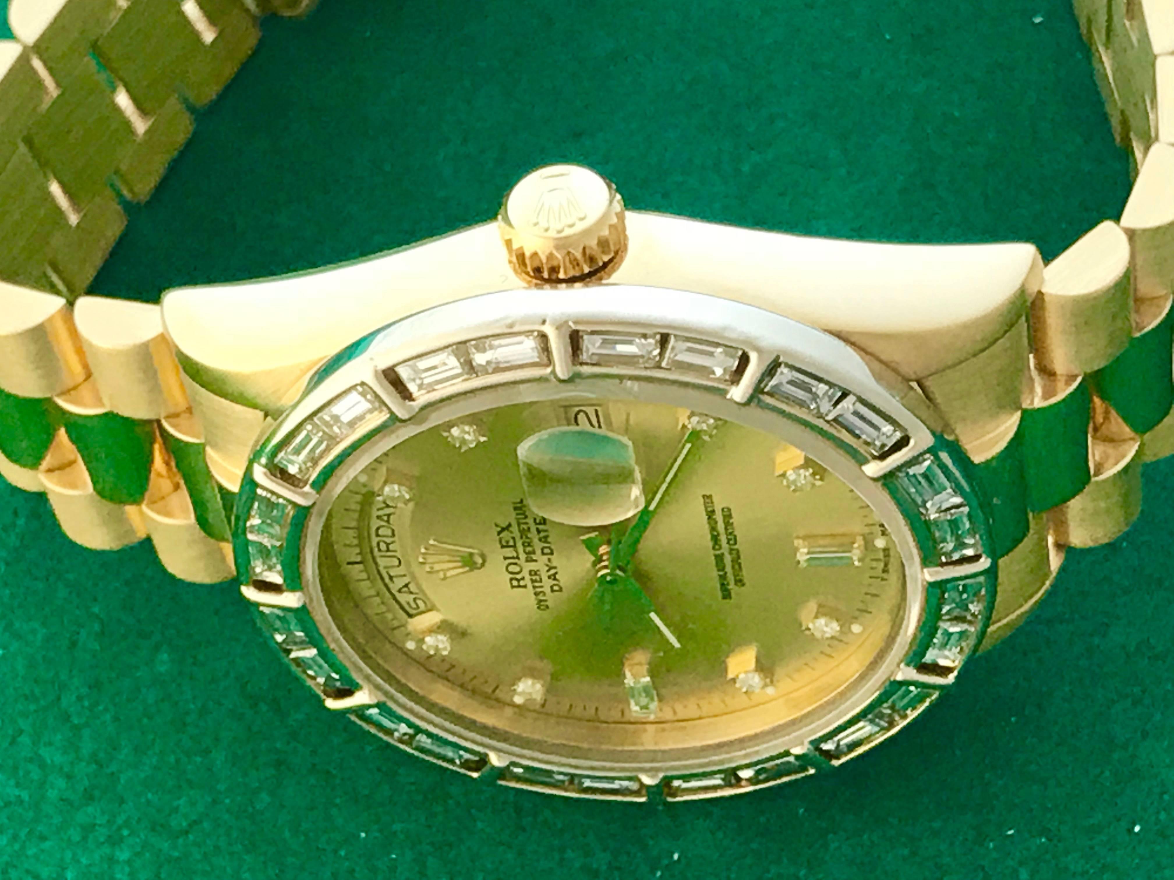 Rolex Yellow Gold President Day-Date Oyster With Diamonds Automatic Wristwatch In New Condition In Dallas, TX