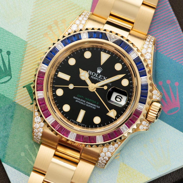 Rolex Yellow Gold Sapphire Ruby Diamond GMT-Master II Wristwatch Ref ...