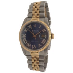Rolex Yellow Gold Stainless Steel Blue Dial Datejust Wristwatch