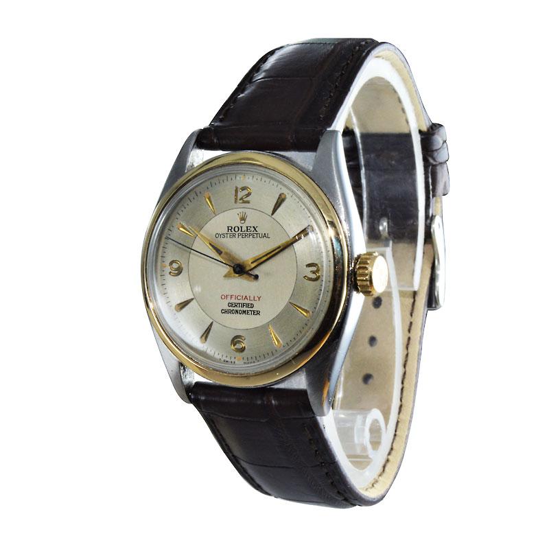 Rolex Yellow Gold Stainless Steel Bubble Back Oyster Perpetual Watch, 1950 In Excellent Condition In Long Beach, CA