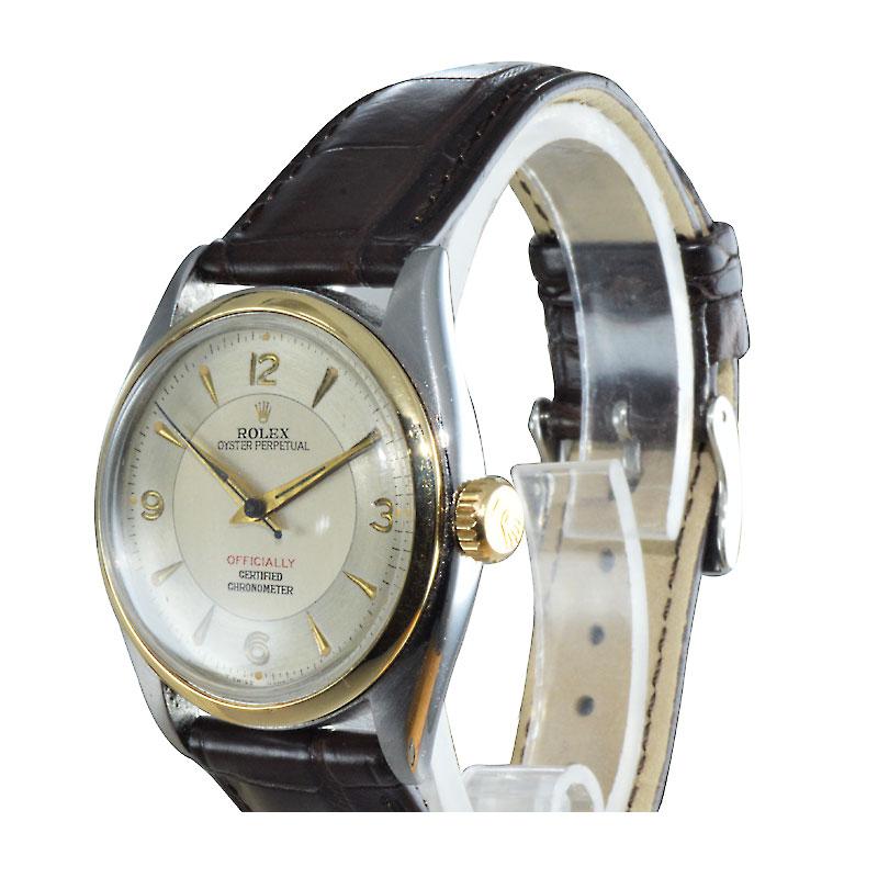 Women's or Men's Rolex Yellow Gold Stainless Steel Bubble Back Oyster Perpetual Watch, 1950