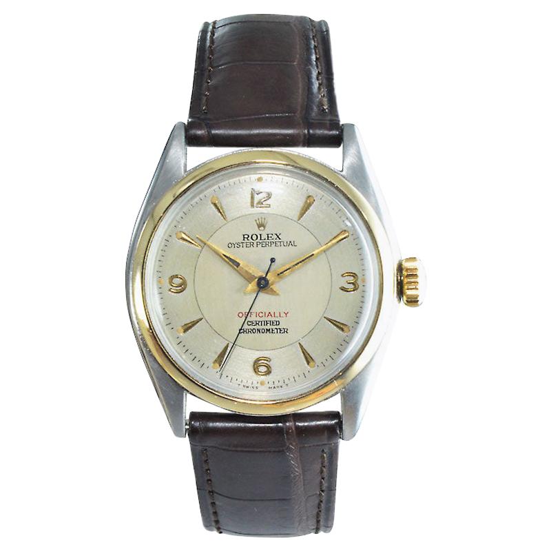 Rolex Yellow Gold Stainless Steel Bubble Back Oyster Perpetual Watch, 1950