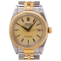 Retro Rolex Yellow Gold Stainless Steel Datejust automatic wristwatch ref 6605, c1957