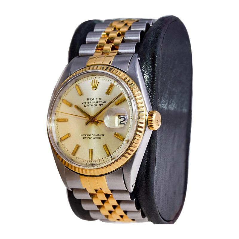 Rolex Yellow Gold Stainless Steel Datejust Oyster Perpetual Watch Dated 1970 In Excellent Condition In Long Beach, CA
