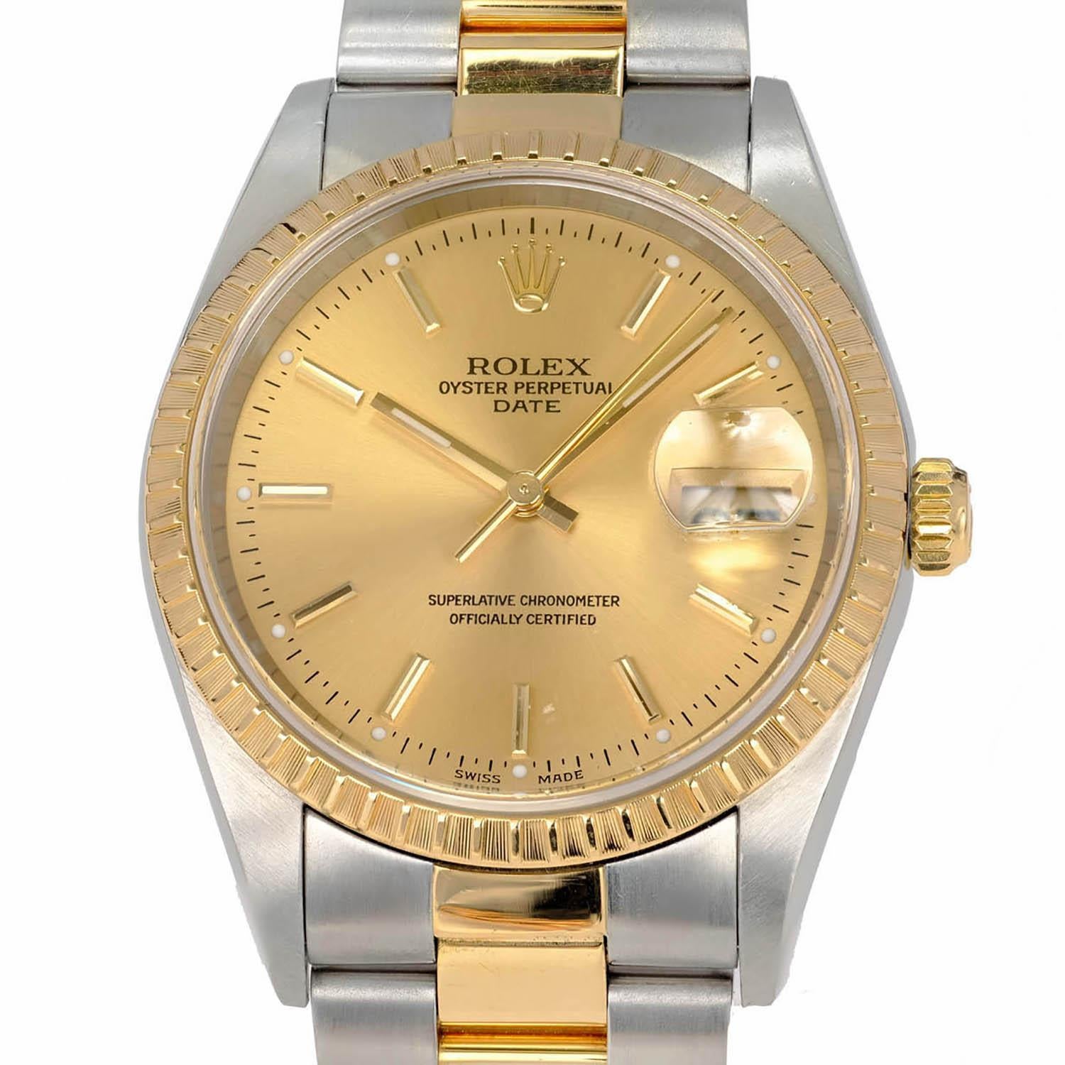 Rolex Yellow Gold Stainless Steel Datejust Wristwatch Ref 15223