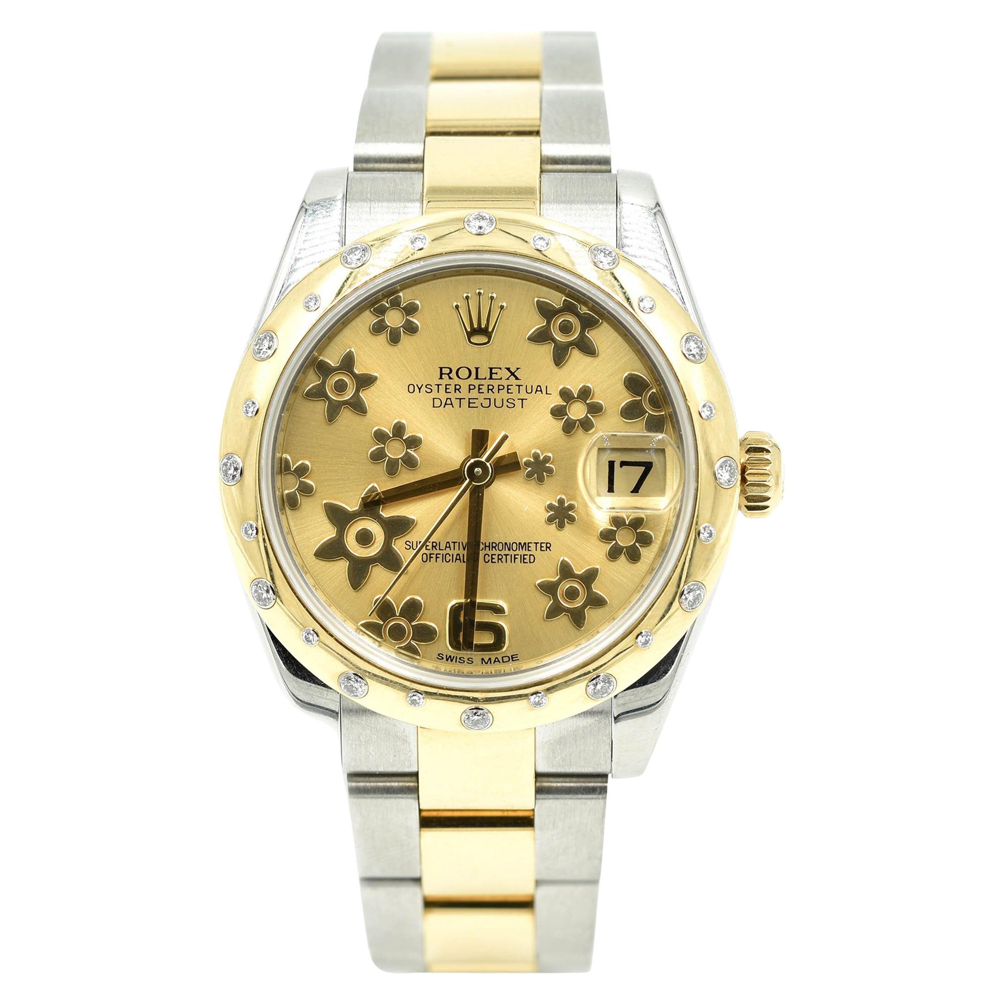 Rolex Yellow Gold Stainless Steel Diamond Bezel Datejust Automatic Wristwatch