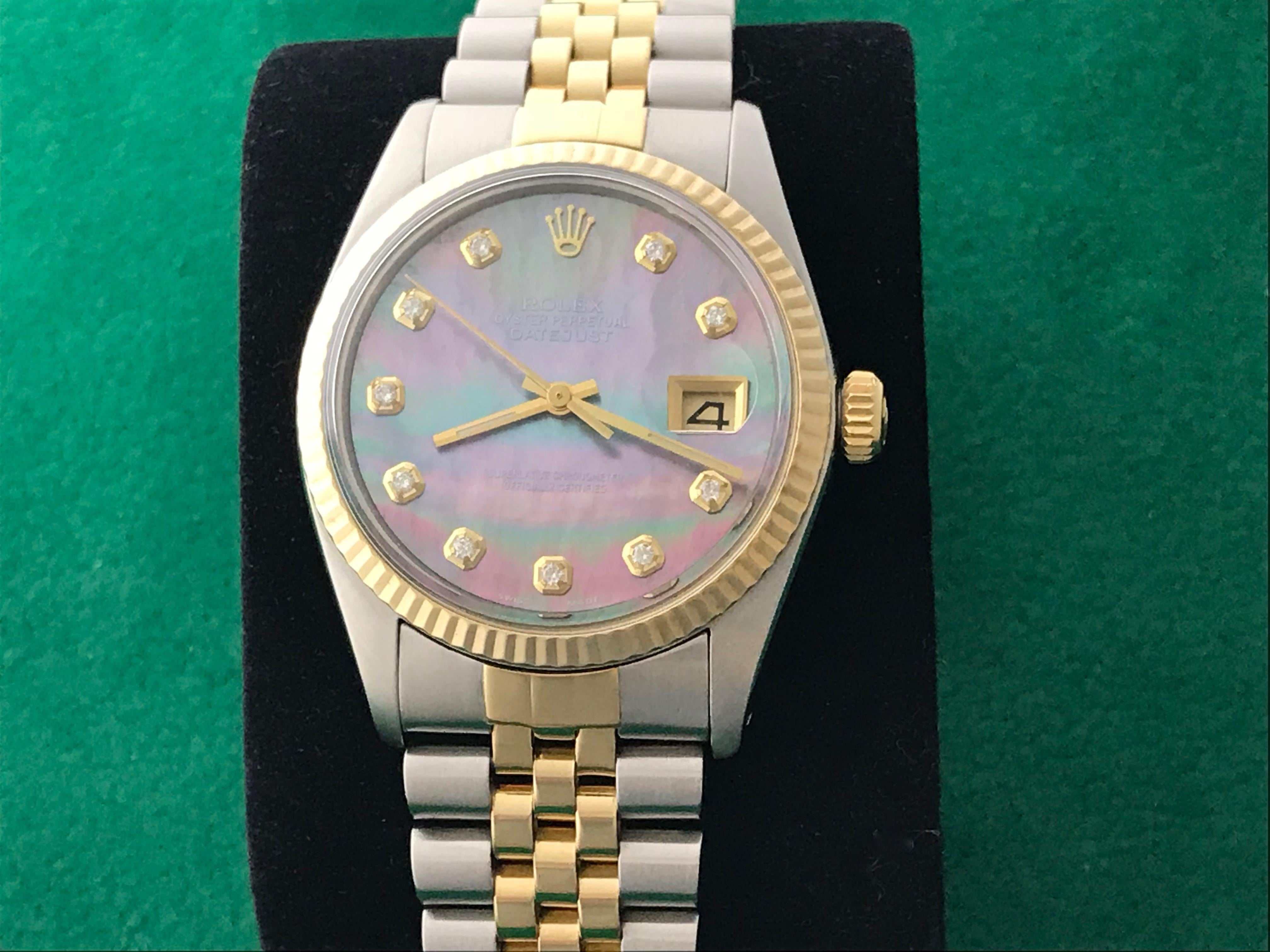 Contemporary Rolex Yellow Gold Stainless Steel Diamond Datejust Automatic Wristwatch 16013 